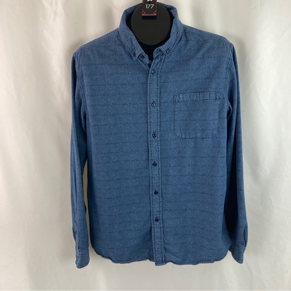 BLUE on Blue Geometric Design Button-up Shirt by Morse Code 100% Cotton - Picture 6 of 10
